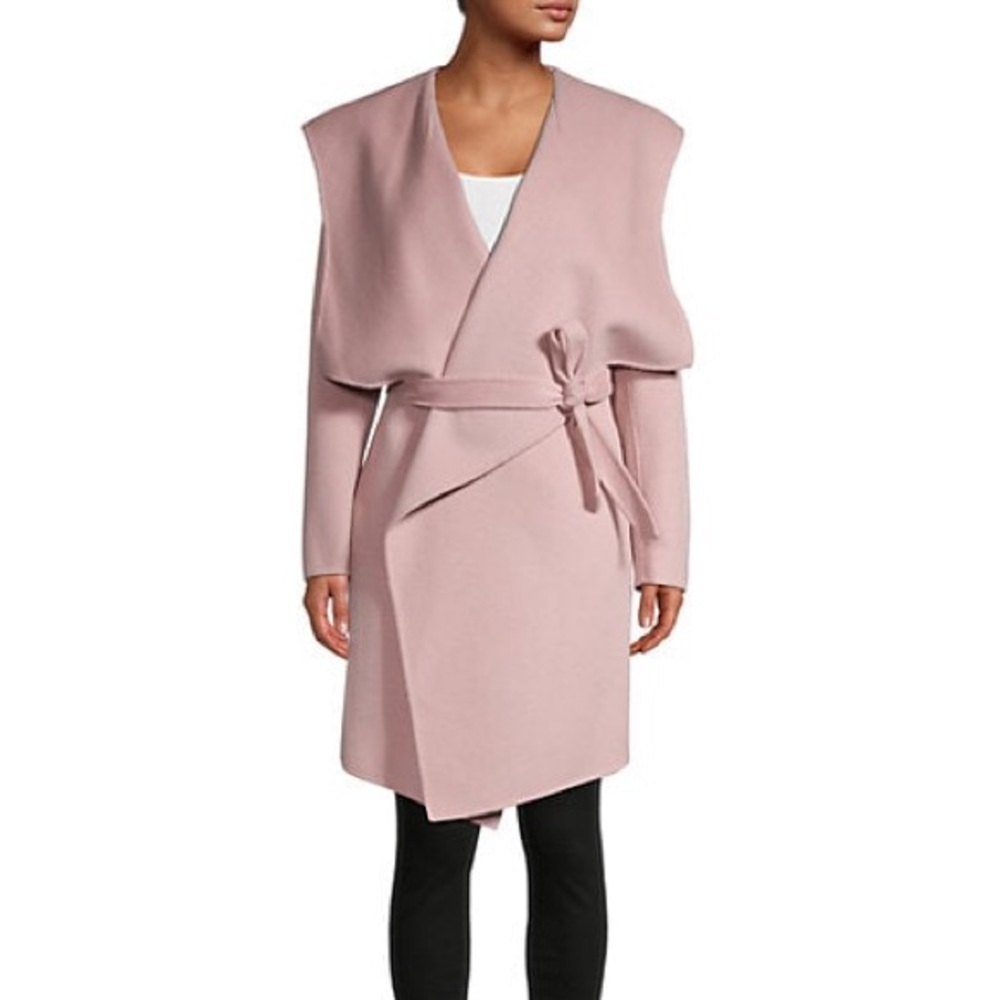 Samia Hooded Asymmetrical Wrap Coat In Rosewater